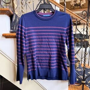 J.McLaughlin Lightweight Cotton long sleeve sweater. Navy/Burgundy. Size S.